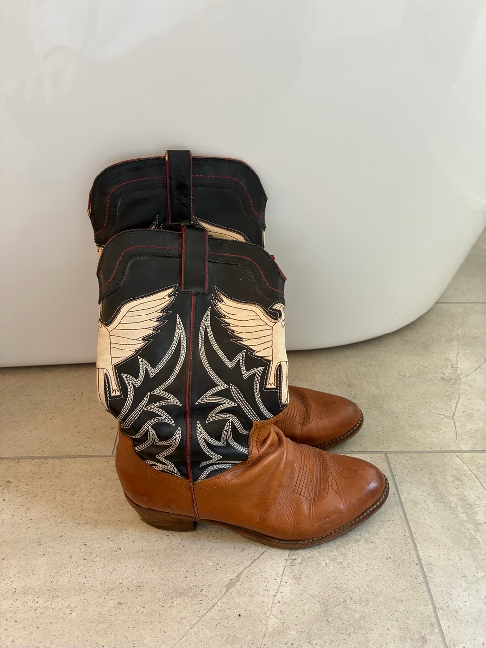 Vintage Sam Edelman Two-Tone Western Heeled Boots